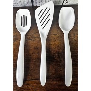 Hutzler Melamine White 2 Spoons And Spatula‎  7 1/2"  Kitchen  90's Vintage